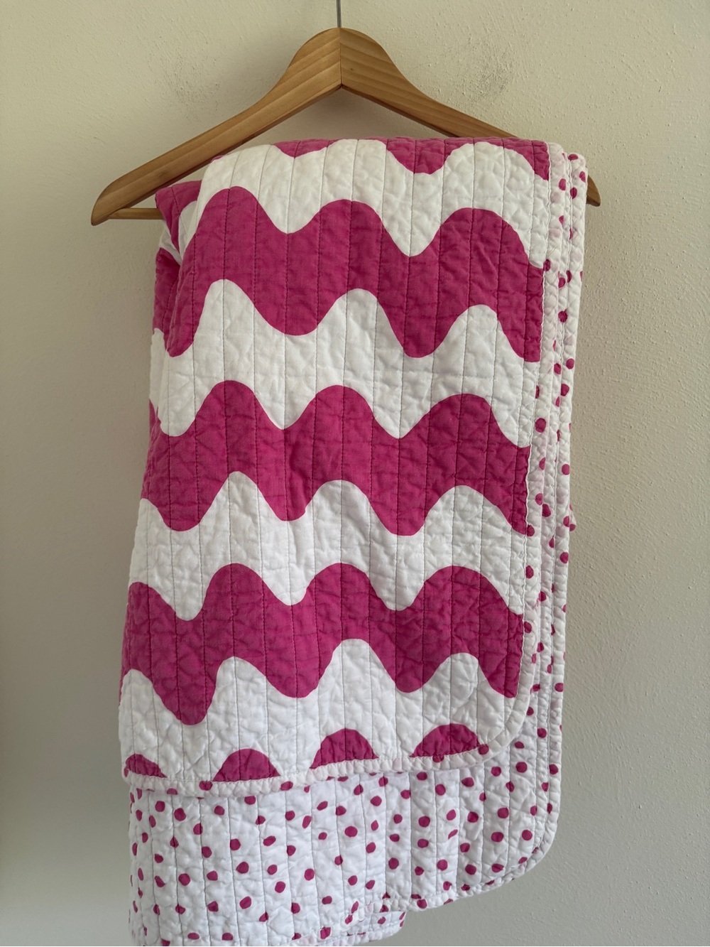 Marimekko Twin Size Cotton Pink and White Patterned Reversible Quilt